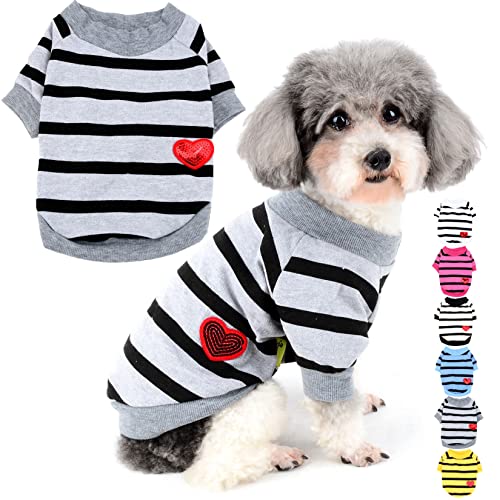 Zunea Hunde-Shirts für Kleine Hunde Sommer Basic T-Shirt Streifen Welpen Kleidung Pailletten Liebe Herz Sweatshirt Weiche Baumwolle Tee Shirt Haustier Kleidung Pullover Chihuahua Bekleidung Grau XS von Zunea