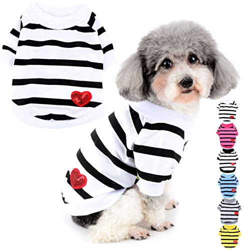 Zunea Hunde-Shirts für Kleine Hunde Sommer Basic T-Shirt Streifen Welpen Kleidung Pailletten Liebe Herz Sweatshirt Weiche Baumwolle Tee Shirt Haustier Kleidung Pullover Chihuahua Bekleidung Weiß XS Zunea Hunde-Shirts für Kleine Hunde Sommer Basic T-Shirt Streifen Welpen Kleidung Pailletten Liebe Herz Sweatshirt Weiche Baumwolle Tee Shirt Haustier Kleidung Pullover Chihuahua Bekleidung Weiß XS von Zunea