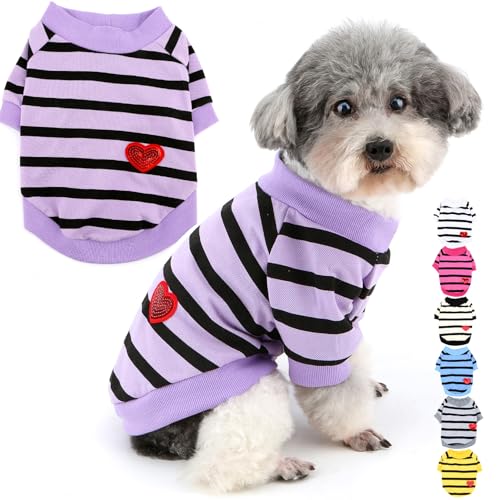 Zunea Hunde-Shirts für kleine Hunde, Sommer, Basic-T-Shirt, gestreift, Welpenkleidung, Pailletten, Herz-Sweatshirt, weich, kurzärmelig, Haustier-T-Shirt, Haustier, Mädchen, Jungen, Kleidung, Pullover, Zunea Hunde-Shirts für kleine Hunde, Sommer, Basic-T-Shirt, gestreift, Welpenkleidung, Pailletten, Herz-Sweatshirt, weich, kurzärmelig, Haustier-T-Shirt, Haustier, Mädchen, Jungen, Kleidung, Pullover, von Zunea