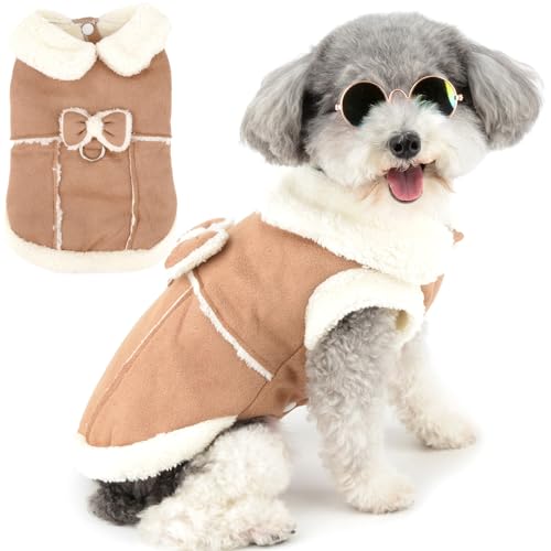 Zunea Hunde-Wintermantel für kleine Hunde und Katzen, Fleece-Hundejacke, Mantel mit D-Ring, niedliche Welpenkleidung mit Schleife, weiche, warme Fleece-Weste, Kleidung, winddicht, kaltes Wetter, Zunea Hunde-Wintermantel für kleine Hunde und Katzen, Fleece-Hundejacke, Mantel mit D-Ring, niedliche Welpenkleidung mit Schleife, weiche, warme Fleece-Weste, Kleidung, winddicht, kaltes Wetter, von Zunea