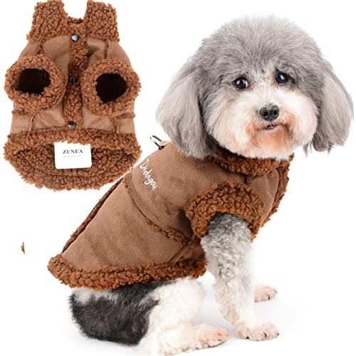 Zunea Hunde Wintermantel für Kleine Hunde Scheren Fleece Hundejacke Mantel Warme Welpen Bekleidung Weiches Haustierweste mit D-Ring Winddicht Kaltes Wetter Kleidung für Chihuahua Yorkie Braun M von Zunea