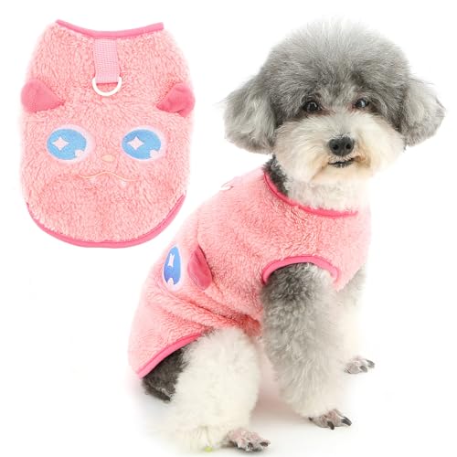 Zunea Hundejacke mit niedlichem Cartoon-Motiv für kleine Hunde, warmer Fleece-Welpenweste, Pullover mit Ring für die Leine, weicher Pullover, kaltes Wetter, Chihuahua-Kleidung, Haustierbekleidung von Zunea
