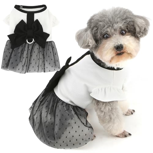 Zunea Hundekleid für kleine Hunde, Sommer-Welpen-Prinzessinnenkleid mit Leinen-Ring, niedlicher Schleife, Spitzenrock, weich, atmungsaktiv, ärmellos, Sommerkleid, Chihuahua-Kleidung, Größe XS, Größe von Zunea