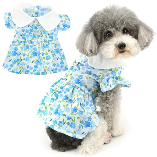 Zunea Hundekleid mit Blumenmuster für kleine Hunde und Mädchen, niedliches Sommer-Welpenkleid, Prinzessinnenkleid mit D-Ring, weich, für weibliche Haustiere, Katzen, atmungsaktiv, Chihuahua-Geschirr, von Zunea