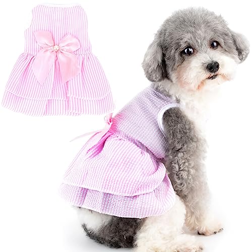 Zunea Hundekleider für kleine Hunde Mädchen, Sommer, gestreift, Welpenweste, Rock, Prinzessinnenkleid mit Schleife, Knoten, Perle, Geburtstagsparty, Hochzeitskleid, elegante Haustierbekleidung für Zunea Hundekleider für kleine Hunde Mädchen, Sommer, gestreift, Welpenweste, Rock, Prinzessinnenkleid mit Schleife, Knoten, Perle, Geburtstagsparty, Hochzeitskleid, elegante Haustierbekleidung für von Zunea