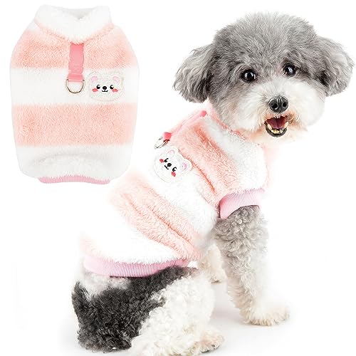 Zunea Hundepullover für Kleine Hunde Katze Fuzzy Sherpa Fleece Hundemäntel Gestreift Winterjacke Mantel mit D-Ring Weich Warm Pullover Weste Welpenkleidung Kaltes Wetter Haustier Chihuahua Rosa M von Zunea