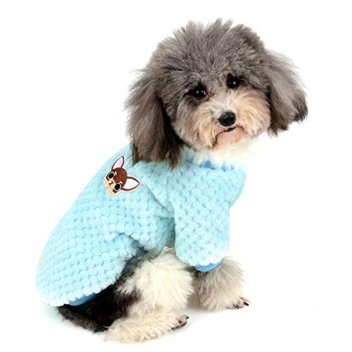 Zunea Hundepullover für kleine Hunde Fleece Warm Weich Welpen Sweater Wintermäntel Winterjacken Hunde Bekleidung Haustier Chihuahua Katzen Kleidung Blau L von Zunea