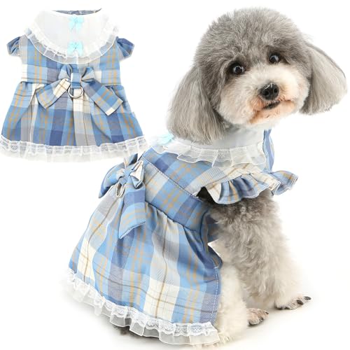 Zunea Kariertes Hundegeschirrkleid mit D-Ring für kleine Hunde, süßes Welpenmädchen, Prinzessinnenkleider, Sommerkleidung mit Schleife, für weibliche Haustiere, Geburtstagsparty, Kleid für Chihuahua, Zunea Kariertes Hundegeschirrkleid mit D-Ring für kleine Hunde, süßes Welpenmädchen, Prinzessinnenkleider, Sommerkleidung mit Schleife, für weibliche Haustiere, Geburtstagsparty, Kleid für Chihuahua, von Zunea