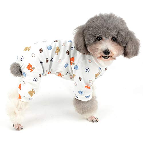 Zunea Kleiner Hund Overall Pyjama Overalls Weiche Strampler Welpe Schlafkleidung Entzückender Bär Fußball Bedruckt Vier Beine Pjs Bekleidung für Haustier Katzen Welpen L (100% Polyster) von Zunea