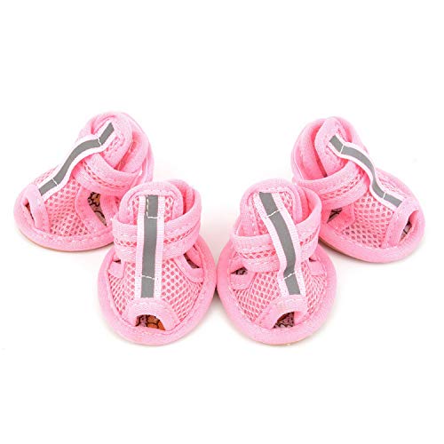zunea Kleiner Hund Schuhe für Sommer Atmungsaktiv Mesh Sandalen für Mädchen Hund rutschfeste Gummi-Sohle Pet Stiefel mit verstellbarem Klett Süßer Shoes für den täglichen Walking Running Rosa 1# von Zunea