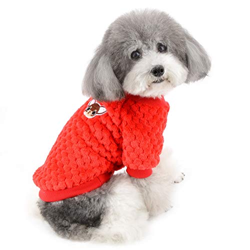 Zunea Hundepullover für kleine Hunde Fleece Warm Weich Welpen Sweater Wintermäntel Winterjacken Hunde Bekleidung Haustier Chihuahua Katzen Kleidung Rot L von Zunea