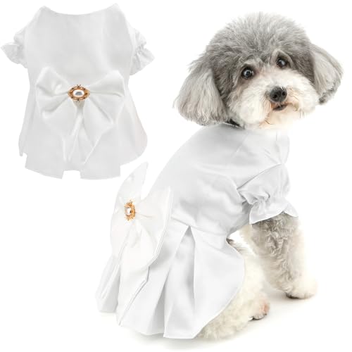 Zunea Luxuriöses Hochzeitskleid für kleine Hunde, Mädchen, Braut, reines Weiß, formelles Kleid, Welpenkleidung mit Schleife und Perlendekor, elegantes Haustier-/Katzen-Geburtstagsparty-Kleid, Kostüm, Zunea Luxuriöses Hochzeitskleid für kleine Hunde, Mädchen, Braut, reines Weiß, formelles Kleid, Welpenkleidung mit Schleife und Perlendekor, elegantes Haustier-/Katzen-Geburtstagsparty-Kleid, Kostüm, von Zunea
