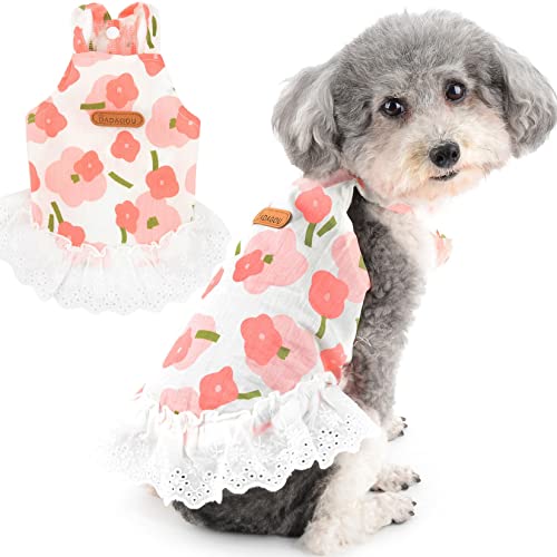 Zunea Niedliches Blumenmuster Hundekleider für kleine Hunde Mädchen Sommer Welpenrock Romantisch Strapse Sommerkleid Süße Haustier Kleidung Outfits für Chihuahua Doggy Yorkie Rosa XL von Zunea