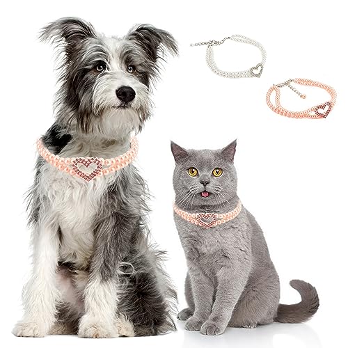 Zunea Perlenketten für kleine Hunde, 2 Reihen Perlen, glitzernde Diamant-Halskette, verstellbar, für Welpen, Mädchen, Hochzeit, Geburtstag, Party, Schmuck für Kätzchen, Chihuahua, Rosa, Größe L Zunea Perlenketten für kleine Hunde, 2 Reihen Perlen, glitzernde Diamant-Halskette, verstellbar, für Welpen, Mädchen, Hochzeit, Geburtstag, Party, Schmuck für Kätzchen, Chihuahua, Rosa, Größe L von Zunea