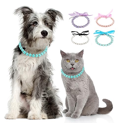 Zunea Perlenketten für kleine Hunde und Katzen, mit Strasssteinen, für Welpen, Mädchen, Halskette mit Schleife, verstellbar, weibliches Haustier, Kätzchen, Chihuahua, Schmuck für Hochzeit, Geburtstag, von Zunea