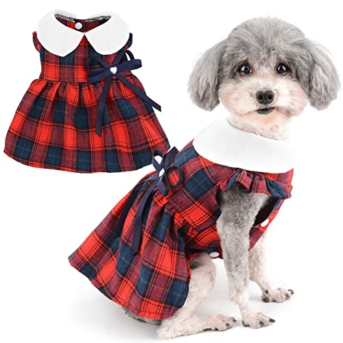 Zunea Plaid Hundekleider für kleine Hunde Mädchen Sommer Prinzessin Kleid mit Schleife Niedlich Welpe Kleidung Rüschen Ärmelloser Rock Weich Weibliche Haustier Kleid Chihuahua Hundebekleidung Rot S von Zunea