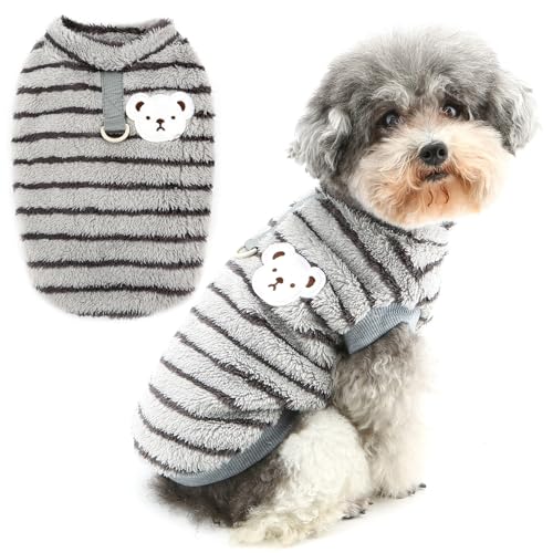 Zunea Pullover für kleine Hunde, flauschige Fleece-Jacke, Mantel, Welpenkleidung mit D-Ring, Größe XS/S, Haustierpullover, weich, warm, Winterweste, gestreifter Pullover, kaltes Wetter, Kleidung für von Zunea