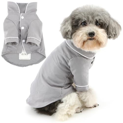 Zunea Hunde Schlafanzug für Kleine Hunde Atmungsaktiv Welpen Schlafanzug Zweibeinig Pyjama Hemd Schlafen Tragen Outfit Urlaub Party Haustier Bekleidung für Chihuahua Yorkie Grau XXL von Zunea