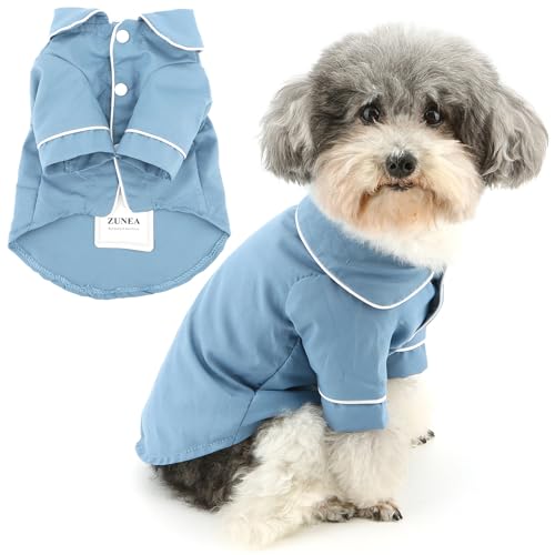 Zunea Hunde Schlafanzug für Kleine Hunde Atmungsaktiv Welpen Schlafanzug Zweibeinig Pyjama Hemd Schlafen Tragen Outfit Urlaub Party Haustier Bekleidung für Chihuahua Yorkie Blau S von Zunea