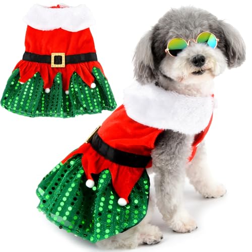 Zunea Samt Weihnachten Hundekleider für kleine Hunde Katzen Bling Pailletten Weihnachtsmann Welpen Mädchen Xmas Kleid Weibliche Hund Rock Winter Neujahr Kleidung Outfit Niedlich Urlaub Kostüme für von Zunea