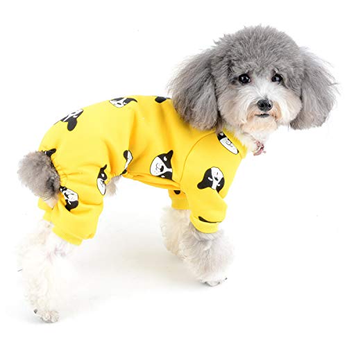 Zunea Schlafanzug für Kleine Hunde und Welpen aus Weicher Baumwolle Schlafkleidung mit Beinen Winter Warm Kleidung Pullover Bekleidung Overalls für Haustiere Katzen Gelb XL von Zunea