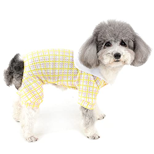 Zunea Schlafanzug für kleine Hunde, weiche Baumwolle, kariert, Jumpsuit, niedlicher Erdbeer-Schlafanzug, atmungsaktiv, für Chihuahua, Kleidung für Haustiere, Hunde, Mädchen, Gelb, XXL von Zunea