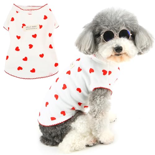 Zunea Sommer-Hunde-Shirts für kleine Hunde, weich, atmungsaktiv, für Welpen, Mädchen, mit Liebesmuster, ärmellos, Chihuahua-Kleidung, niedliches Hunde-Basic-Shirt, Tank-Top, Yorkie-Pudel, Weiß, Größe von Zunea