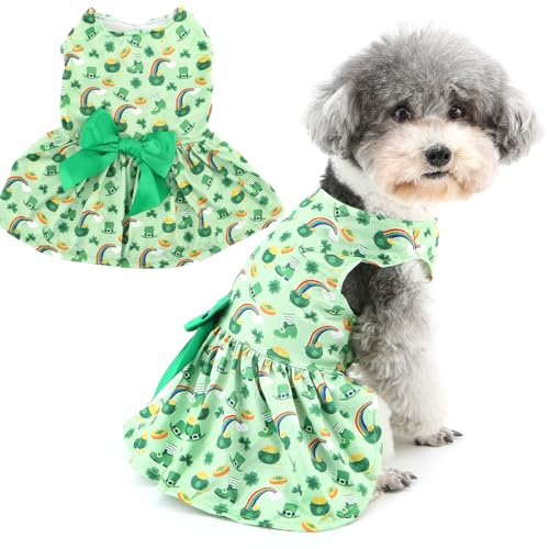 Zunea St. Patrick's Day Kleid für kleine Hunde für XS/S, Irisches Kleeblatt-Druck, Welpenprinzessin-Kleid mit niedlichem Schleifenknoten, Haustier-Urlaubskleidung, Rock, Frühling, Chihuahua, Zunea St. Patrick's Day Kleid für kleine Hunde für XS/S, Irisches Kleeblatt-Druck, Welpenprinzessin-Kleid mit niedlichem Schleifenknoten, Haustier-Urlaubskleidung, Rock, Frühling, Chihuahua, von Zunea