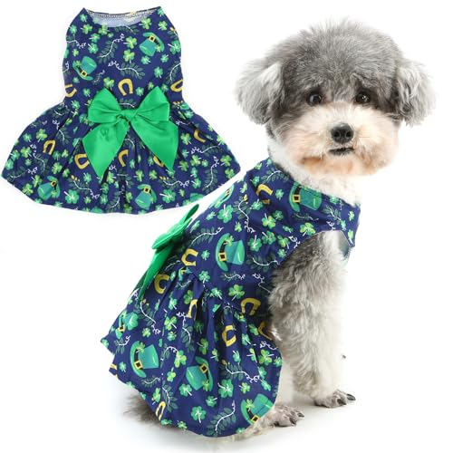 Zunea St. Patrick's Day Kleid für kleine Hunde für XS/S, Irisches Kleeblatt-Druck, Welpenprinzessin-Kleid mit niedlicher Schleife, Haustier-Urlaubskleidung, Rock, Frühling, Chihuahua, Yorkie-Outfits Zunea St. Patrick's Day Kleid für kleine Hunde für XS/S, Irisches Kleeblatt-Druck, Welpenprinzessin-Kleid mit niedlicher Schleife, Haustier-Urlaubskleidung, Rock, Frühling, Chihuahua, Yorkie-Outfits von Zunea