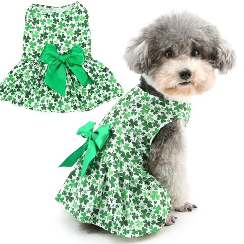 Zunea St. Patrick's Day Kleid für kleine Hunde für XS/S, Irisches Kleeblatt-Druck, Welpenprinzessin-Kleid mit niedlicher Schleife, Haustier-Urlaubskleidung, Rock, Frühling, Chihuahua, Yorkie-Outfits Zunea St. Patrick's Day Kleid für kleine Hunde für XS/S, Irisches Kleeblatt-Druck, Welpenprinzessin-Kleid mit niedlicher Schleife, Haustier-Urlaubskleidung, Rock, Frühling, Chihuahua, Yorkie-Outfits von Zunea