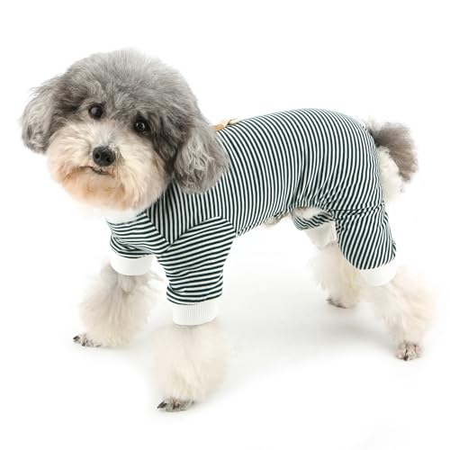 Zunea Streifen-Pyjama für kleine Hunde in der Größe XS/S Welpen Schlafanzug mit Lanyardring weiche Schlafkleidung, Outfits, 4 Fuß Hund Tierbekleidung Chihuahua, von Zunea