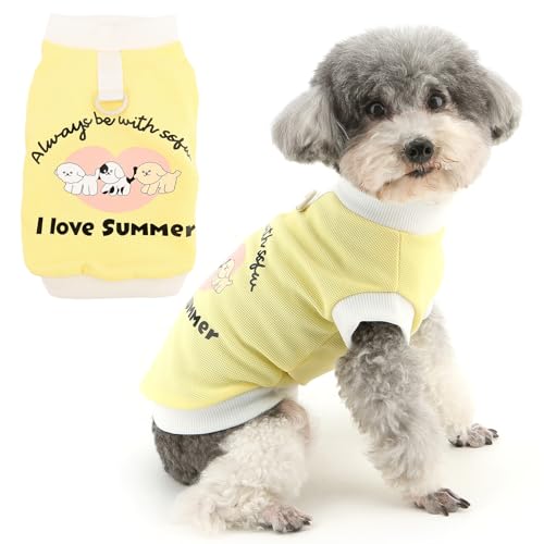 Zunea Süßes Hunde-Shirt für kleine Hunde, Sommer-Hundemuster, T-Shirt mit Leinen-Ring, Größe XS/S, ärmellos, Tank-Top, weich, atmungsaktiv, für Chihuahua, Yorkie, Gelb, Größe XXL Zunea Süßes Hunde-Shirt für kleine Hunde, Sommer-Hundemuster, T-Shirt mit Leinen-Ring, Größe XS/S, ärmellos, Tank-Top, weich, atmungsaktiv, für Chihuahua, Yorkie, Gelb, Größe XXL von Zunea