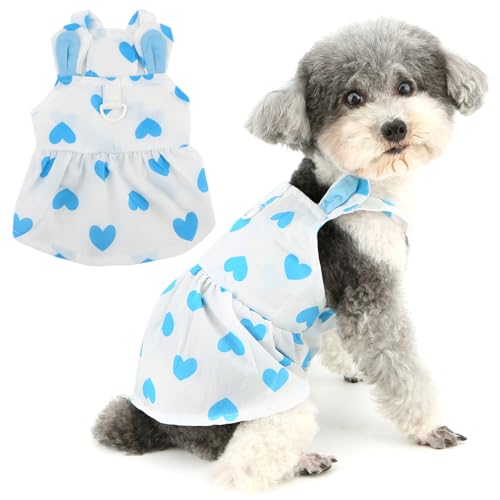 Zunea Sweet Love Hundekleid für kleine Hunde, Sommer-Welpen-Prinzessinnenkleid mit Ring für die Leine, weich, atmungsaktiv, Weste, Rock, Pullover, Haustierkleidung für Hunde, Chihuahua, Blau, Größe S Zunea Sweet Love Hundekleid für kleine Hunde, Sommer-Welpen-Prinzessinnenkleid mit Ring für die Leine, weich, atmungsaktiv, Weste, Rock, Pullover, Haustierkleidung für Hunde, Chihuahua, Blau, Größe S von Zunea