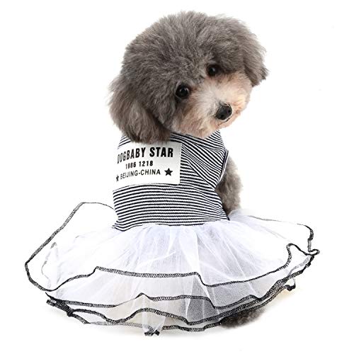 Zunea Tutu-Kleid für kleine Hunde, gestreift, Frühling, Sommer, Prinzessinnenkleid, weiche Baumwolle, mit Spitze, für Hunde und Katzen von Zunea