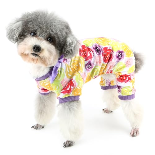Zunea Valentine Hunde-Pyjama für extra kleine/kleine Hunde, Welpen, weich, Urlaubskostüme, Pyjama, Jumpsuit, Outfits, niedliches buntes Rosenmuster, Bekleidung für XS/S, Haustier, Chihuahua, Yorkie, von Zunea