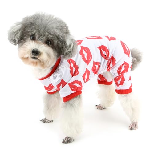 Zunea Valentine Hunde-Pyjama für extra kleine/kleine Hunde, Welpen, weich, Urlaubskostüme, Pyjama, Jumpsuit, Outfits, süßes Kuss-Muster, Bekleidung für XS/S, Haustier, Chihuahua, Yorkie (Kuss, L) von Zunea