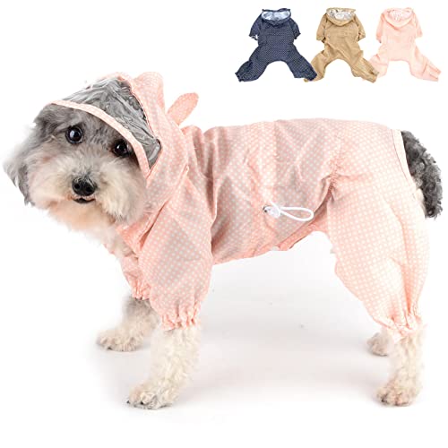 Zunea Wasserdichter Hunde-Regenmantel mit Kapuze für kleine Hunde, Welpen-Regenmantel mit Geschirrloch, verstellbare Regenjacke, Zupfponcho mit Beinen, gepunktet, leichter Haustier-Regenanzug, Rosa, von Zunea