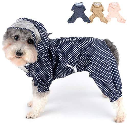 Zunea Wasserdichter Hunde Regenmantel mit Kapuze für Kleine Mittelgroße Hunde Welpen-Regenmantel mit Geschirrloch Einstellbare Regenjacke Slicker Polka Dot Leicht 4Beine Haustier Regenoverall Blau XXL von Zunea