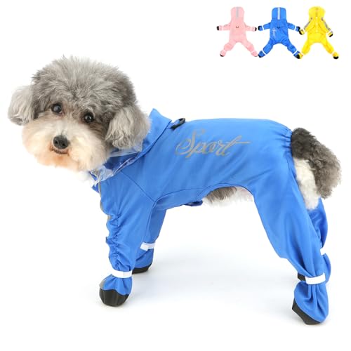 Zunea Wasserdichter Hunde-Regenmantel mit Stiefeln für kleine Hunde, reflektierender Welpen-Regenmantel mit Kapuze und D-Ring, Größe XS/S, vollständige Abdeckung, Haustier-Regenponcho, Zupf, Chihuahua von Zunea