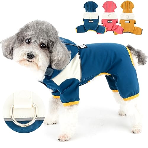 Zunea Wasserdichter Hunderegenmantel mit Beinen für Kleine Hunde Welpen Regenjacken mit Kapuze Leichte Reflektierende Regenmantel Slicker Poncho Haustier Mädchen Jungen Regenkleidung Overall Blau L von Zunea