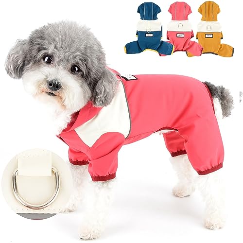 Zunea Wasserdichter Hunderegenmantel mit Beinen für Kleine Hunde Welpen Regenjacken mit Kapuze Leichte Reflektierende Regenmantel Slicker Poncho Haustier Mädchen Jungen Regenkleidung Overall Rot S von Zunea