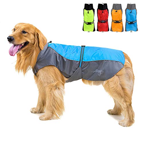 Zunea Wasserdichter Regenmantel für Mittelgroße und Große Hunde Reflektierend Regenjacke Leicht Winddicht Netzfutter Regenschutz Kleidung für Outdoor Wandern, Bekleidung für nasse Tage Blau 9XL von Zunea