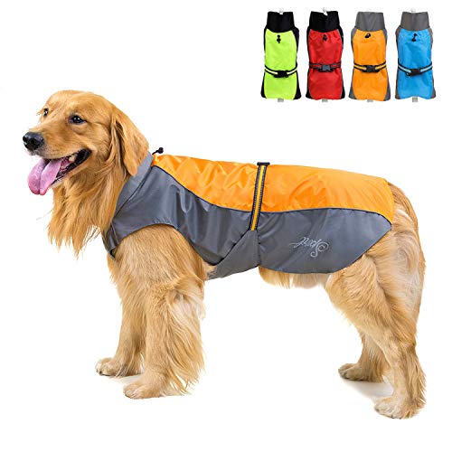 Zunea Wasserdichter Regenmantel für Mittelgroße und Große Hunde Reflektierend Regenjacke Leicht Winddicht Netzfutter Regenschutz Kleidung für Outdoor Wandern, Bekleidung für nasse Tage Orange 8XL von Zunea