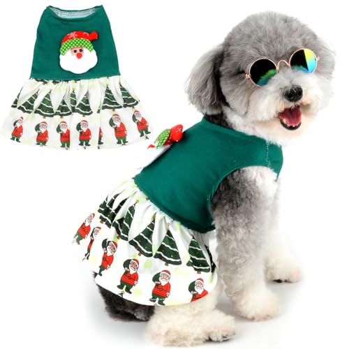 Zunea Weihnachten Hund Kleider für kleine Hunde Weihnachtsmann Weihnachtsbäume Muster Welpen Mädchen Xmas Kleid Weibliche Haustier Weihnachtskostüme Rock Chihuahua Yorkie Kleidung Outfits Grün M von Zunea