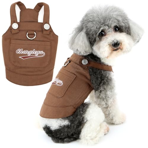 Zunea Welpen-Shirts für kleine Hunde, Mädchen und Jungen, Sommerweste, Kleidung mit D-Ring, weiches Basic-T-Shirt, Haustier-T-Shirt, Hunde, Katzen, Tanktop mit großer Tasche, Chihuahua, Braun, Größe M von Zunea