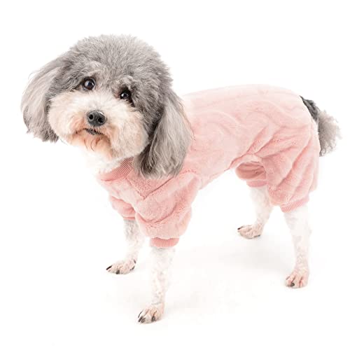 Zunea Winter Hunde Pyjama für Kleine Hunde Warmer Fleece Schlafanzug Welpenkleidung 4-beiniger Pyjama Mantel Weicher Plüsch Pullover Overall Outfits Haustier Chihuahua Yorkie Pjs Bekleidung Rosa M von Zunea