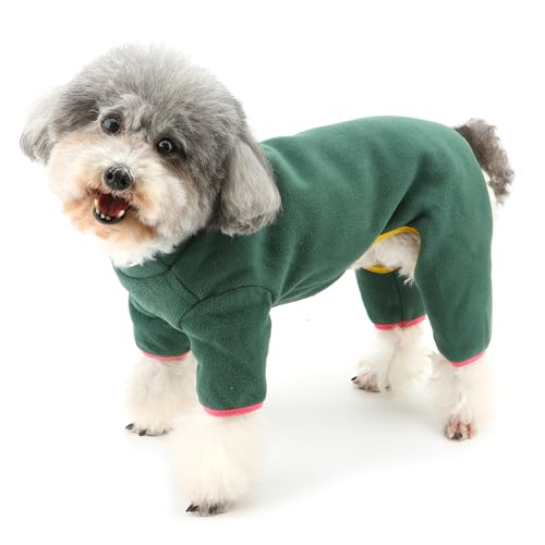 Zunea Winter Hunde Pyjama für kleine Hunde Warmer Fleece Schlafanzug Welpenkleidung mit Ring die Leine weich kaltes Wetter 4-beinige XS/S Größe Hunde Schlafkleidung für Haustiere Chihuahua Grün XL von Zunea