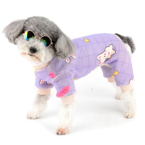 Zunea Winter-Hunde-Pyjama für kleine Hunde, weicher, warmer Fleece-Schlafanzug, Overall mit D-Ring, niedliches Muster, Welpenkleidung mit Beinen, kaltes Wetter, Schlafanzug, Haustier, Mädchen, Jungen, von Zunea