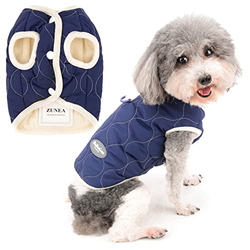 Zunea Winterjacke Mantel für Kleine Hunde Weich Warm Gepolstert Welpenweste Kleidung mit D-Ring für Geschirr Leine Kaltes Wetter Haustierbekleidung Kleidung für Chihuahua Yorkie Blau L von Zunea