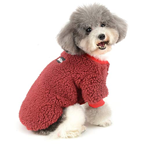 Zunea Wintermäntel für kleine Hunde Fleece Warm Hundepullover Sweater Welpen Winterjacke Chihuahua Katze Kleidung Haustier Jungen Mädchen Hundebekleidung Rot M von Zunea